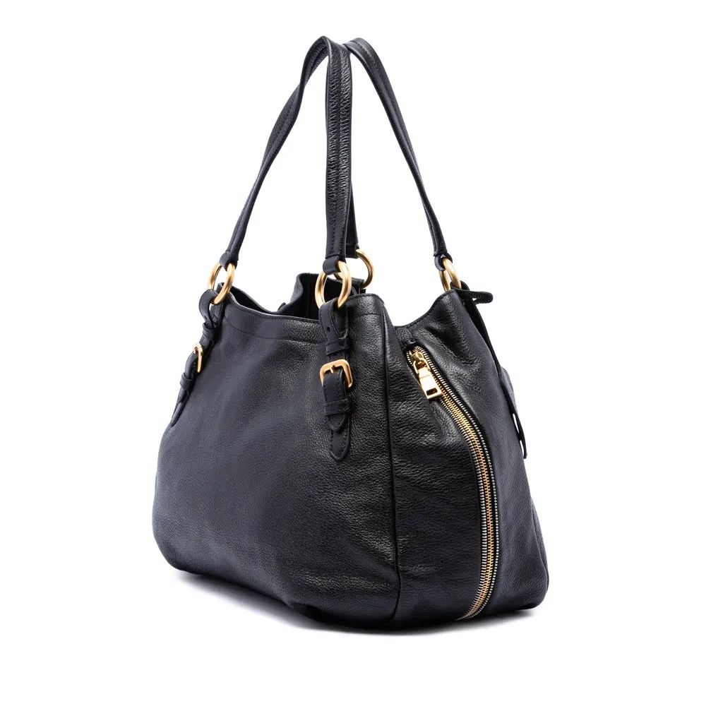 Prada Vitello Daino Side Zip Convertible Tote Black Leather Very good - Back View