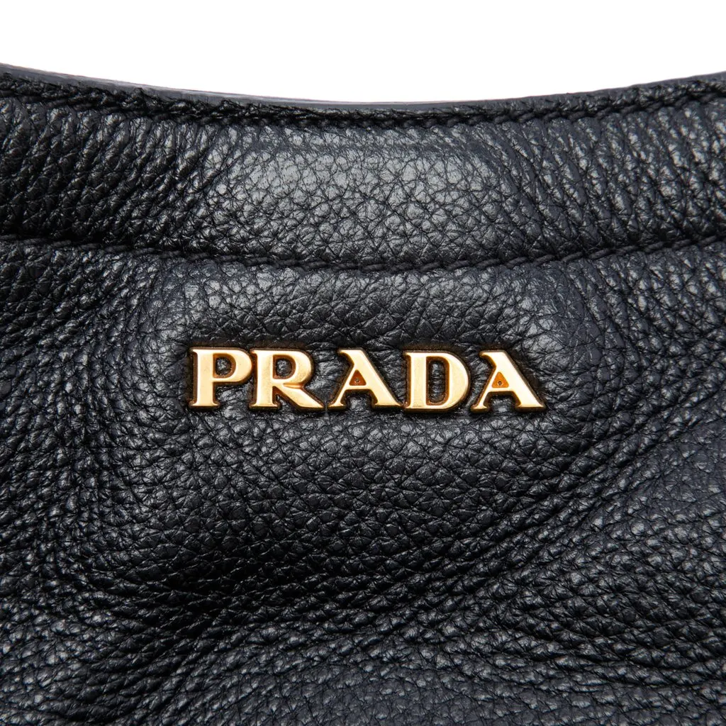 Prada Vitello Daino Side Zip Convertible Tote Black Leather Very good - Box View