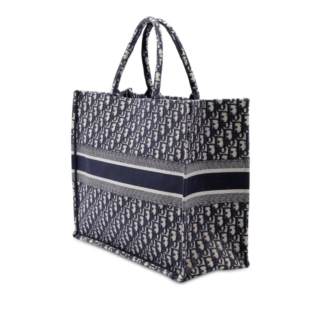 Dior Large Oblique Embroidered Canvas Book Tote Blue Very good - Back View