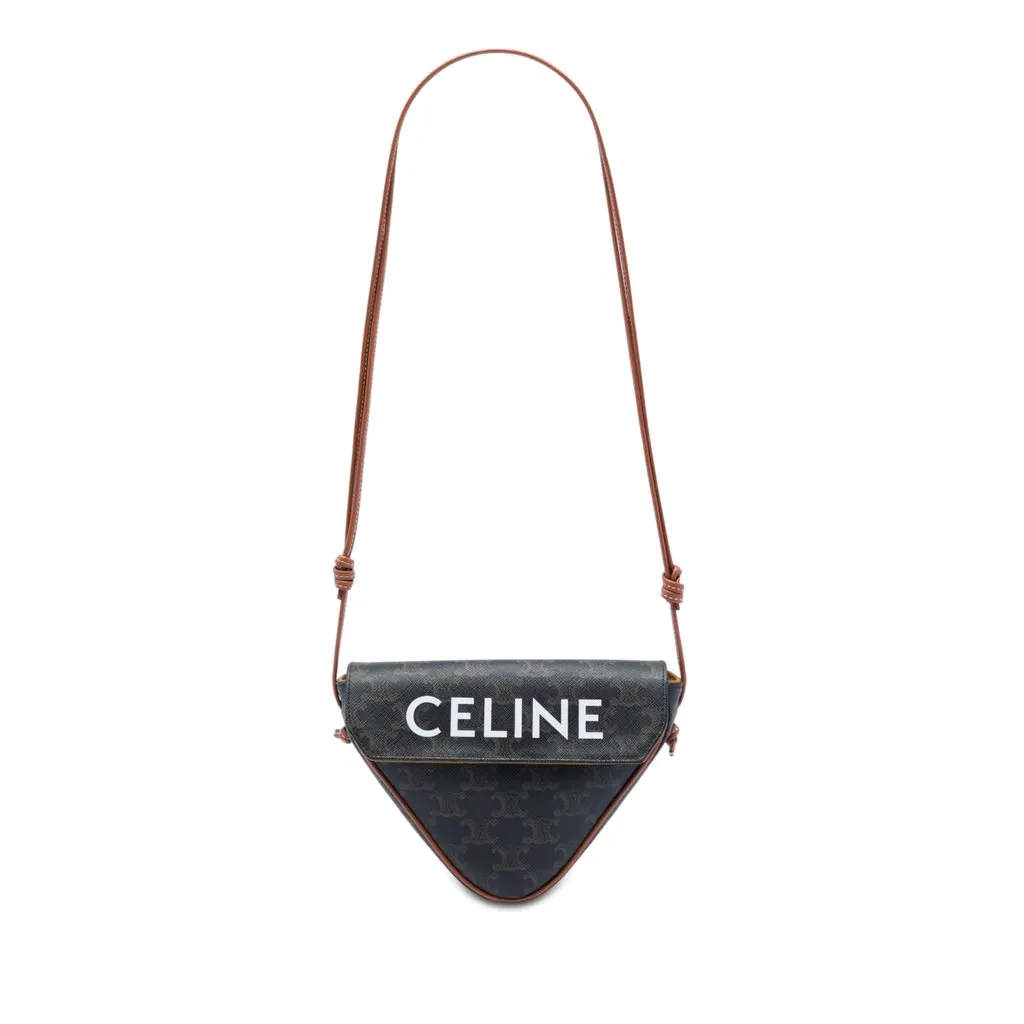 Celine Triomphe Coated Canvas Logo Triangle Crossbody Brown Very good - Front View