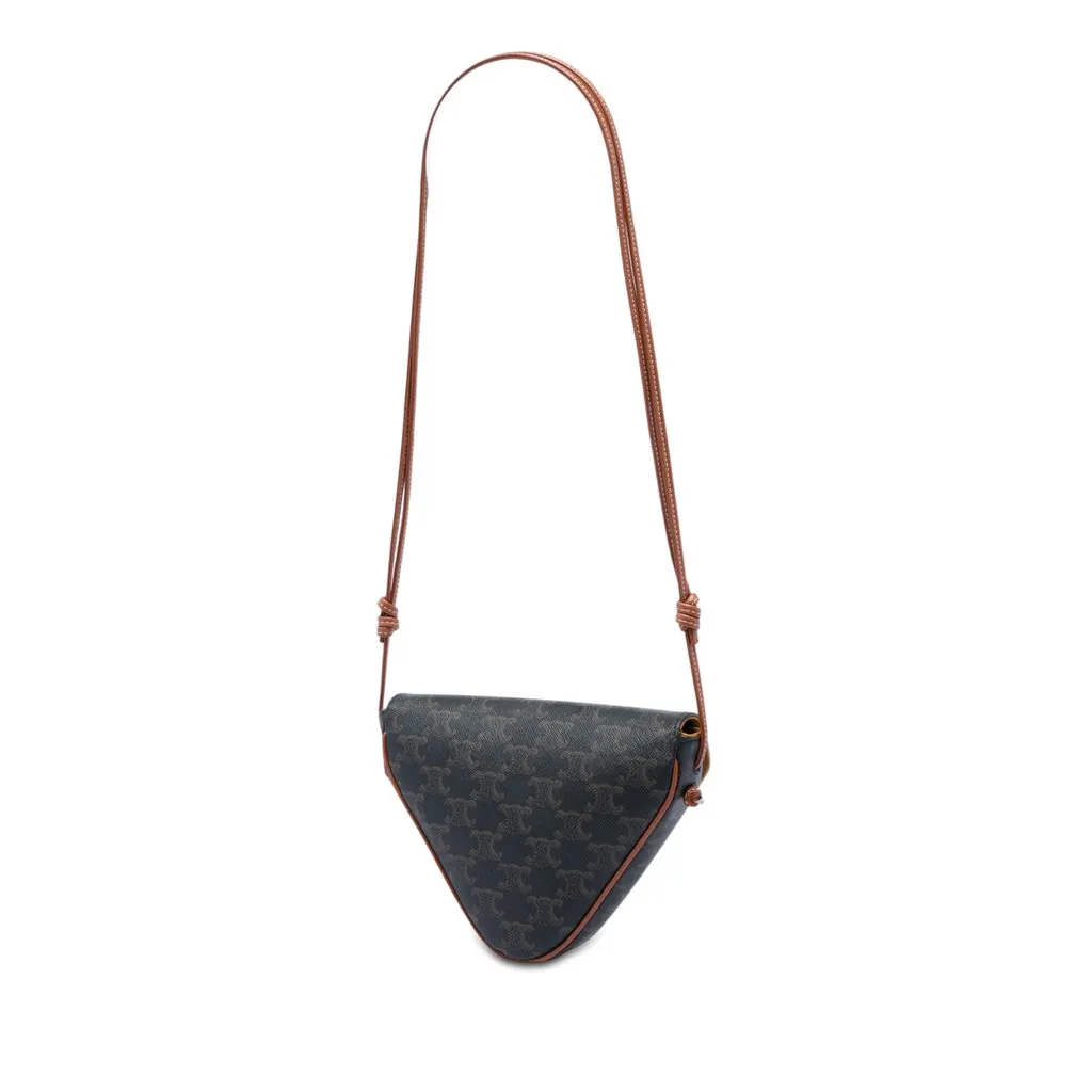 Celine Triomphe Coated Canvas Logo Triangle Crossbody Brown Very good - Back View