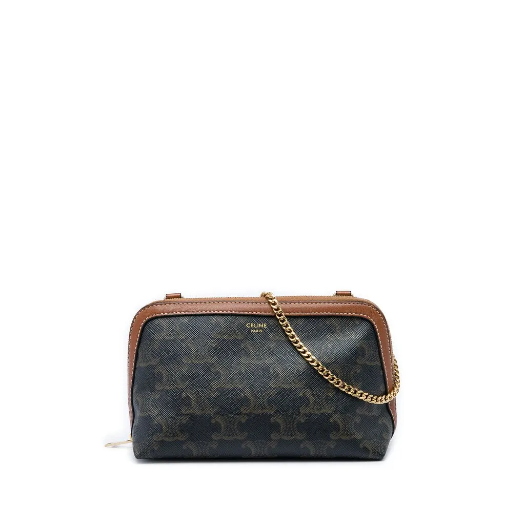Celine Triomphe Coated Canvas Clutch On Chain