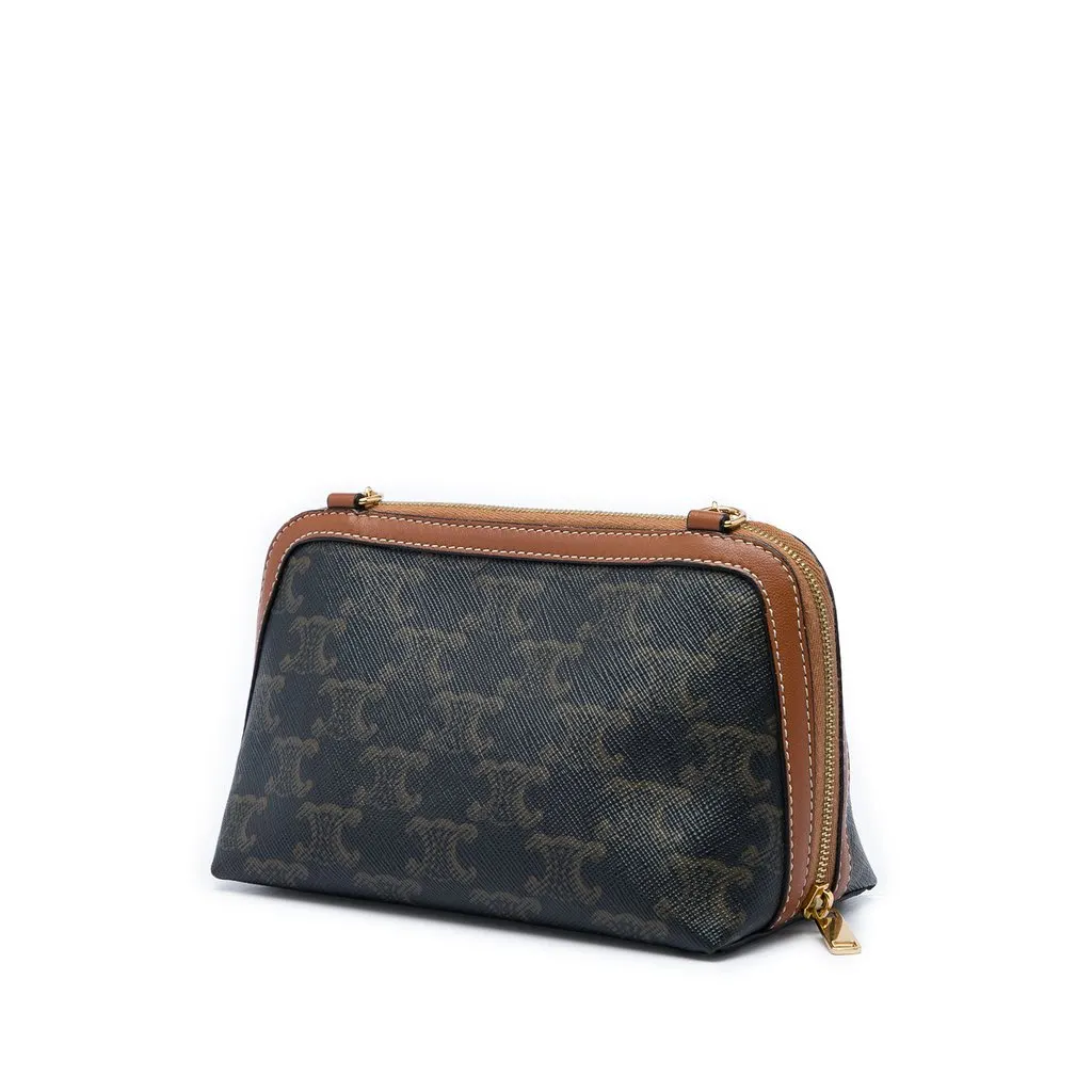 Celine Triomphe Coated Canvas Clutch On Chain Brown Canvas Very good - Back View