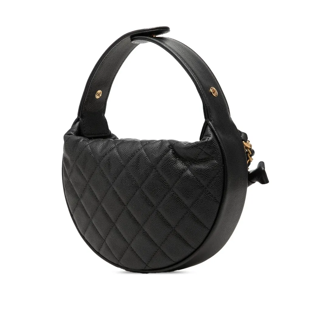 Chanel Mini Quilted Caviar Bow Pouch Hobo Black Leather Very good - Back View
