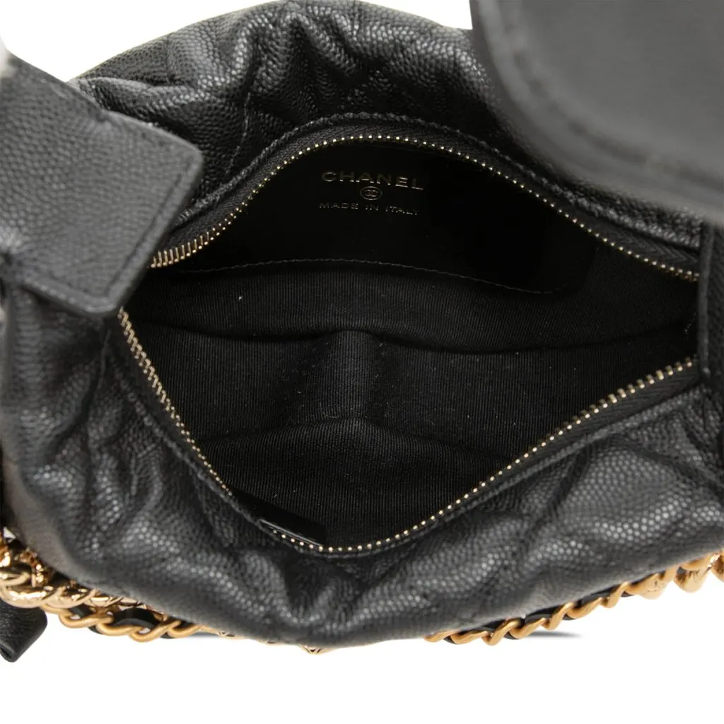 Chanel Mini Quilted Caviar Bow Pouch Hobo Black Leather Very good - Model View