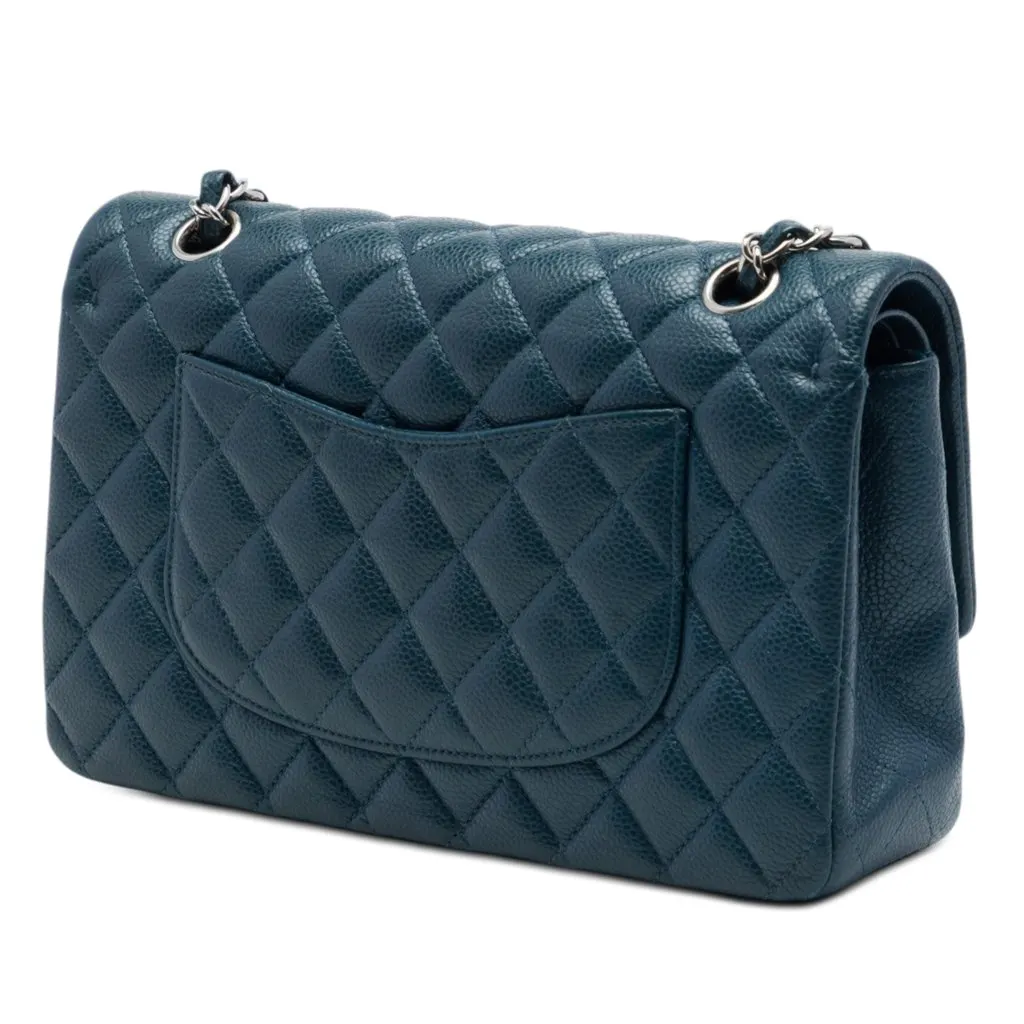 Chanel Medium Classic Caviar Double Flap Blue Leather Very good - Back View