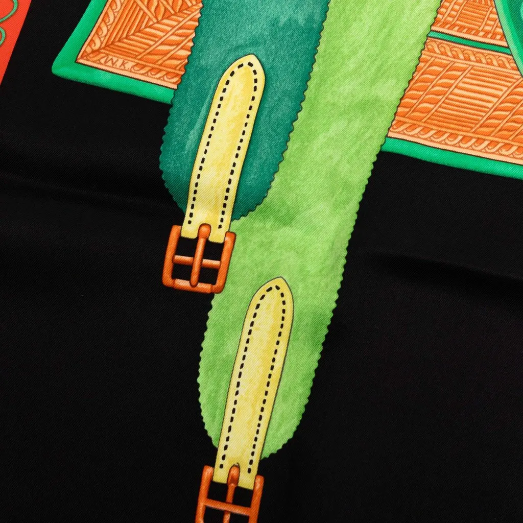 Hermès Selle d Officier En Grande Tenue Silk Scarf 70 Black Silk Good - Model View