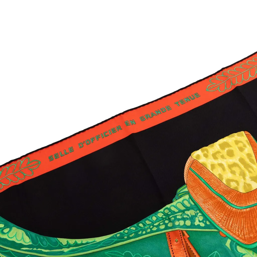 Hermès Selle d Officier En Grande Tenue Silk Scarf 70 Black Silk Good - Box View