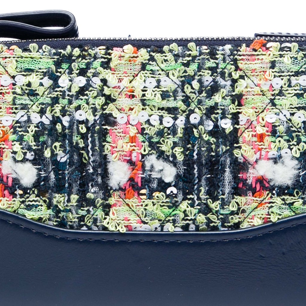 Chanel Tweed Gabrielle Double Zip Clutch with Chain Blue Min