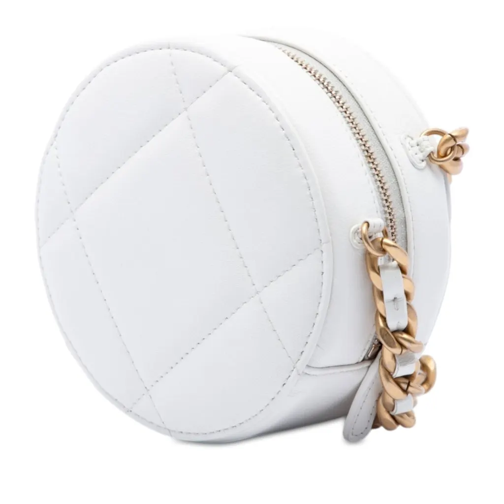 Chanel Quilted Goatskin 19 Round Clutch With Chain White Leather Very good - Back View
