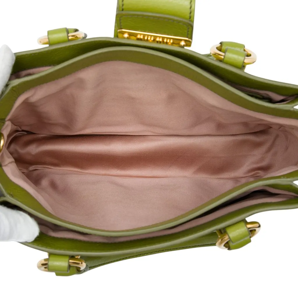 Miu Miu Bicolor Goatskin Madras Satchel Green Leather Good - Model View