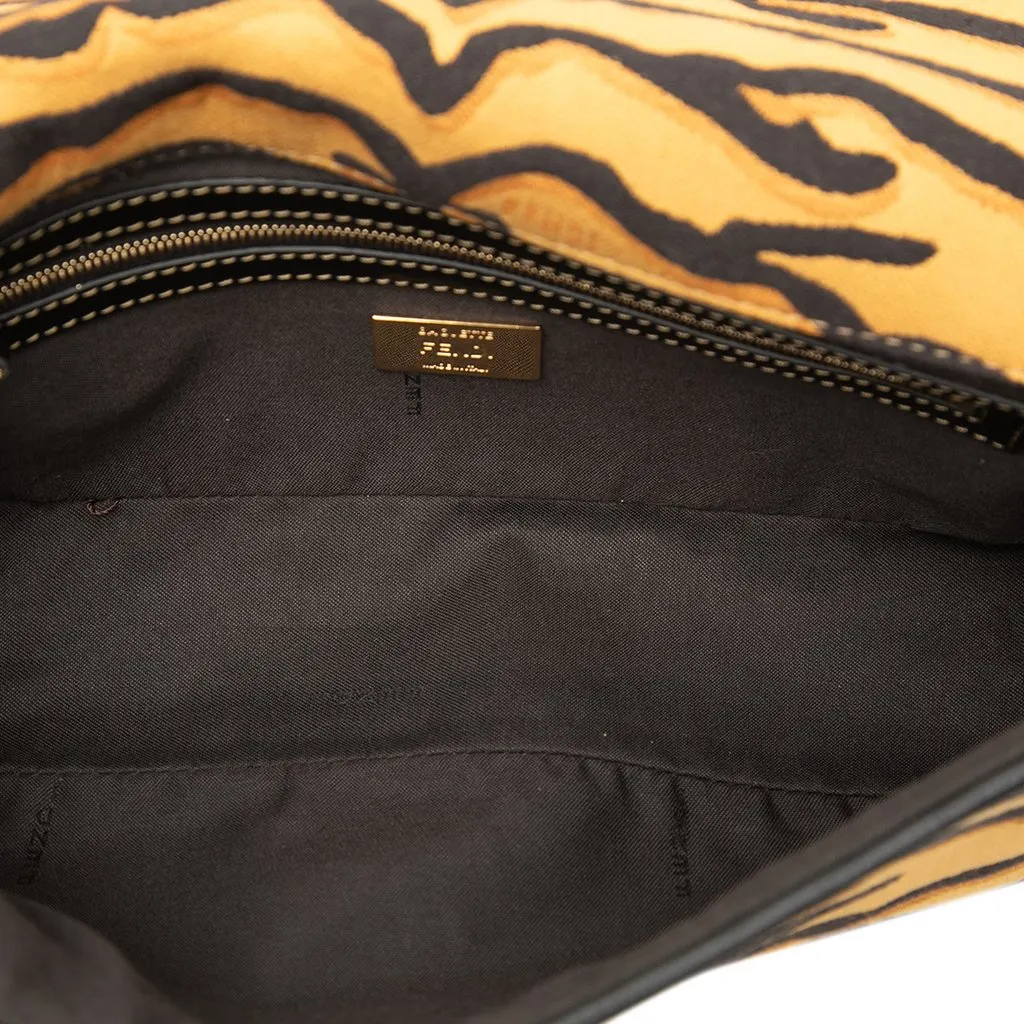 Fendi Embroidered Canvas Tiger Print Baguette Satchel Brown Very good - Model View