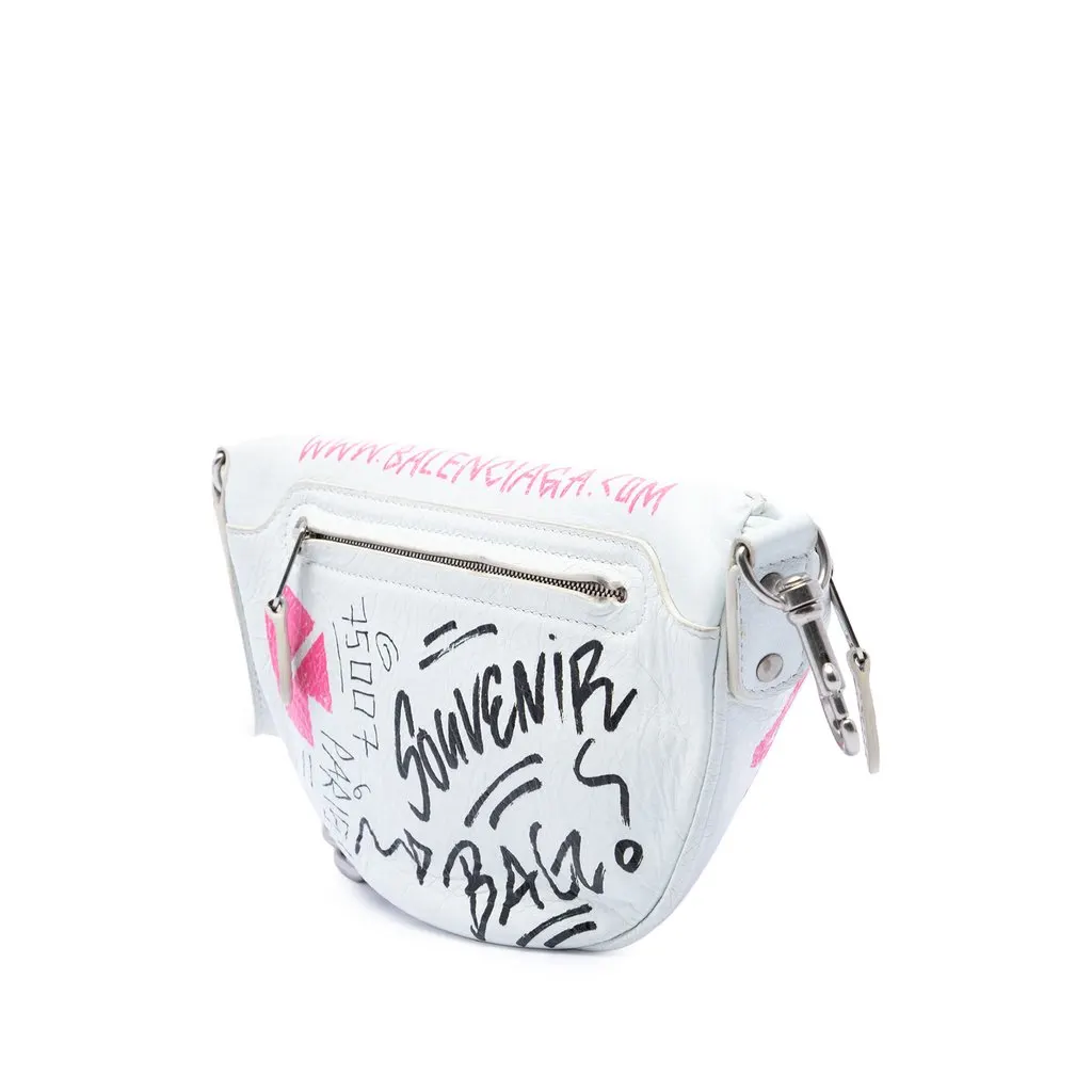 Balenciaga Lambskin Souvenir Graffiti Belt Bag XXS White Leather Good - Back View