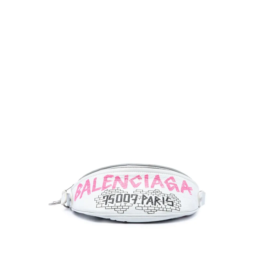 Balenciaga Lambskin Souvenir Graffiti Belt Bag XXS White Leather Good - Inside View
