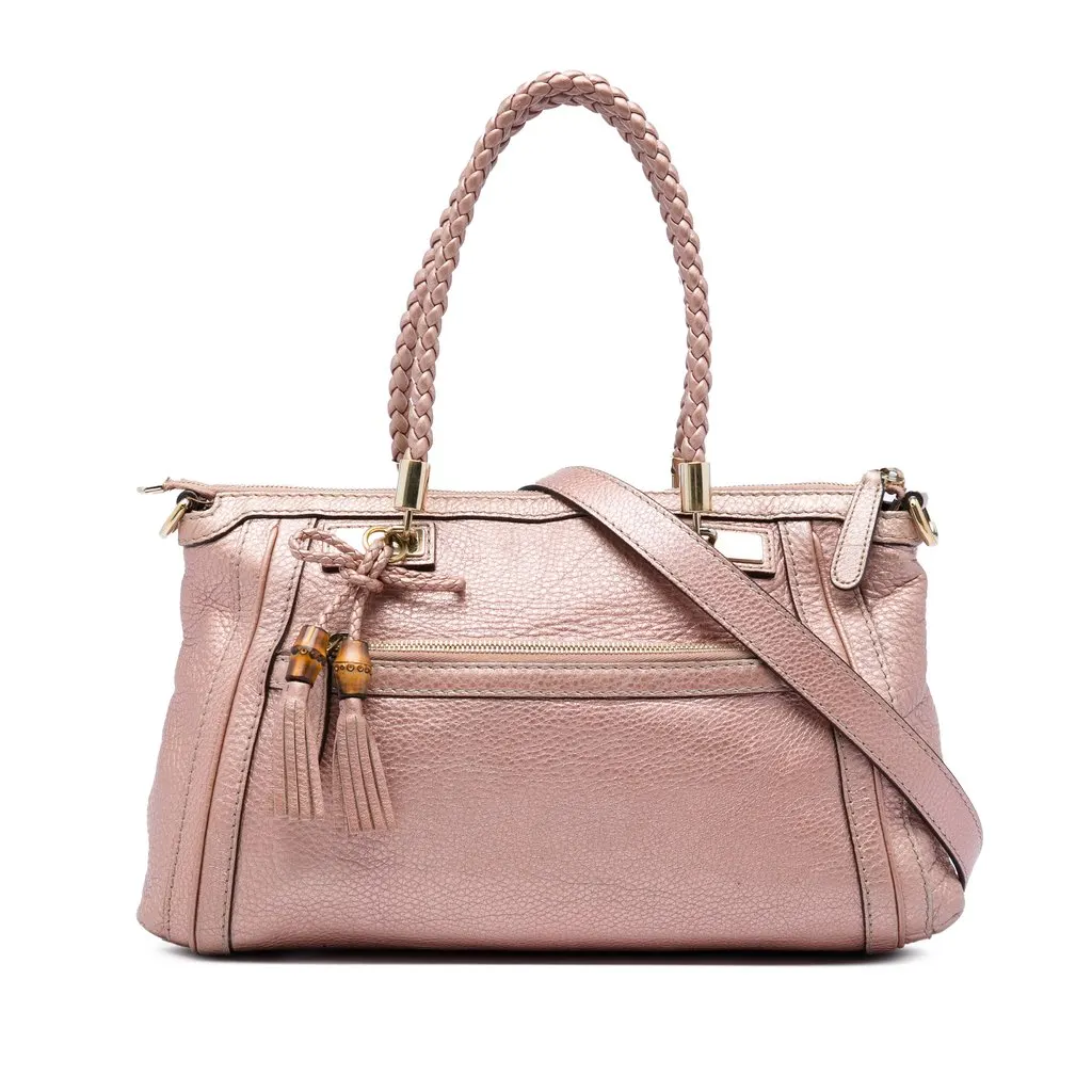 Gucci Metallic Pebbled Calfskin Bella Satchel Pink Leather Very good - Front View