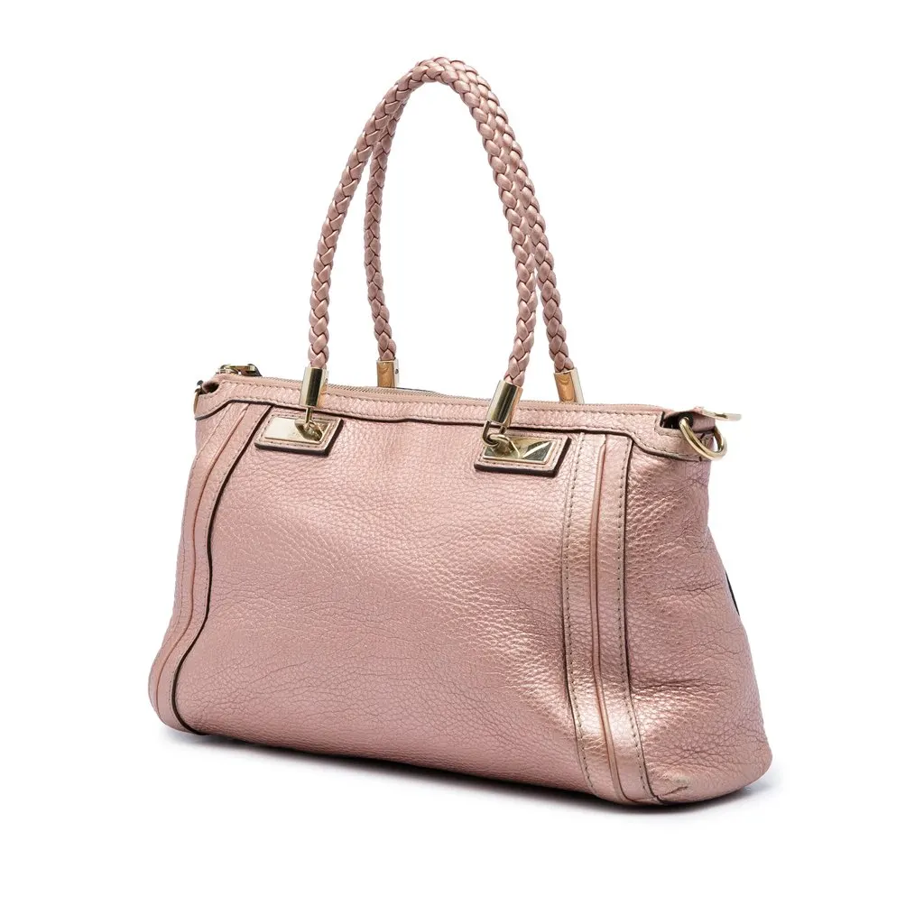 Gucci Metallic Pebbled Calfskin Bella Satchel Pink Leather Very good - Back View