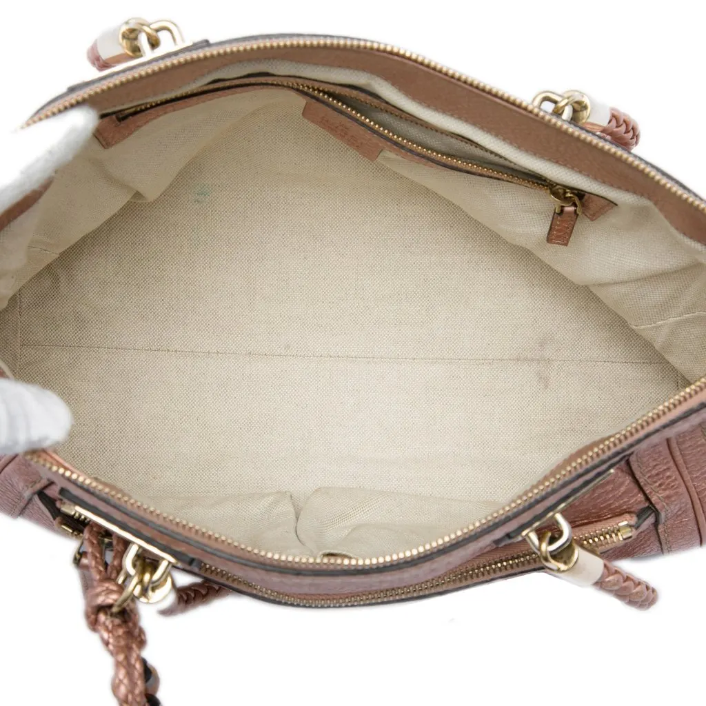 Gucci Metallic Pebbled Calfskin Bella Satchel Pink Leather Very good - Model View