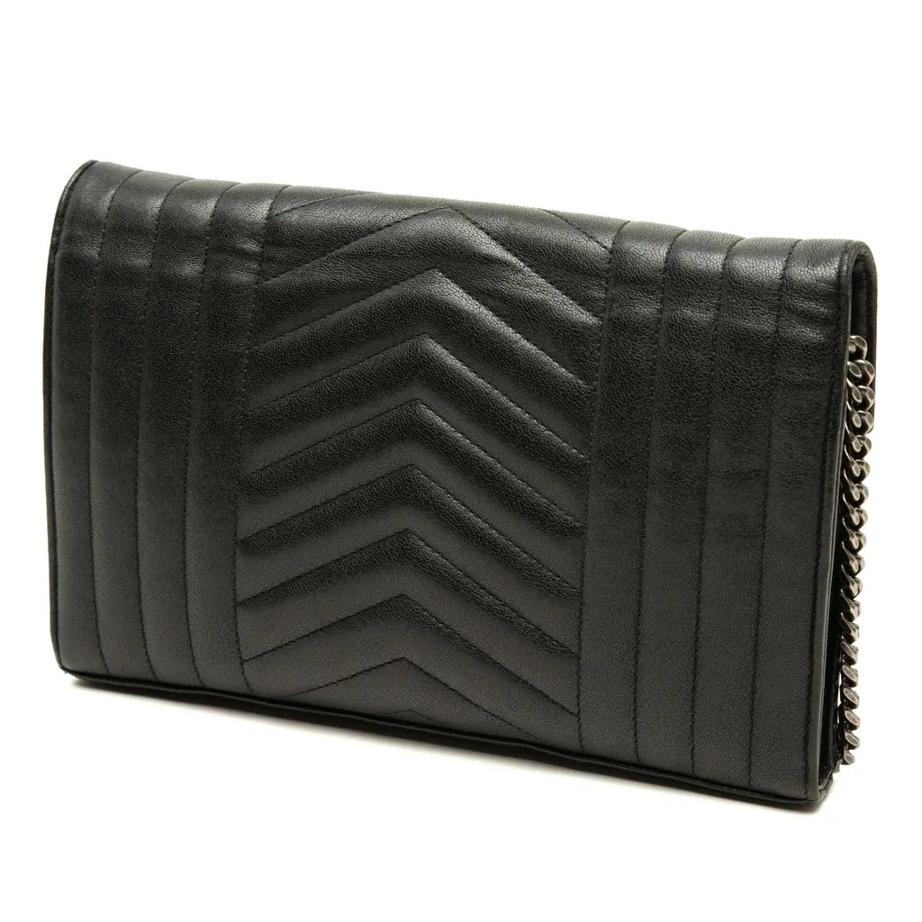 Saint Laurent Sheepskin Triquilt Monogram Charms Envelope Wallet on Chain Black Leather Very good - Back View