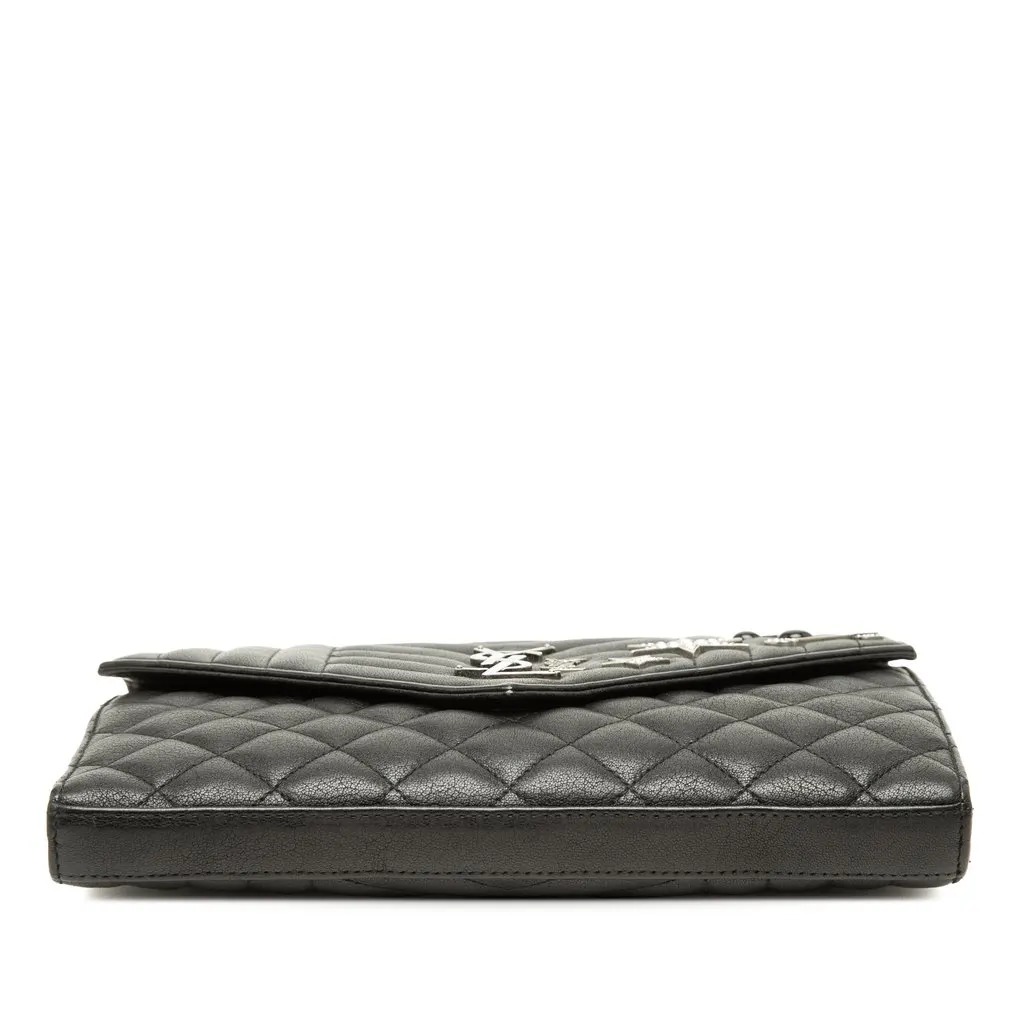 Saint Laurent Sheepskin Triquilt Monogram Charms Envelope Wallet on Chain Black Leather Very good - Inside View