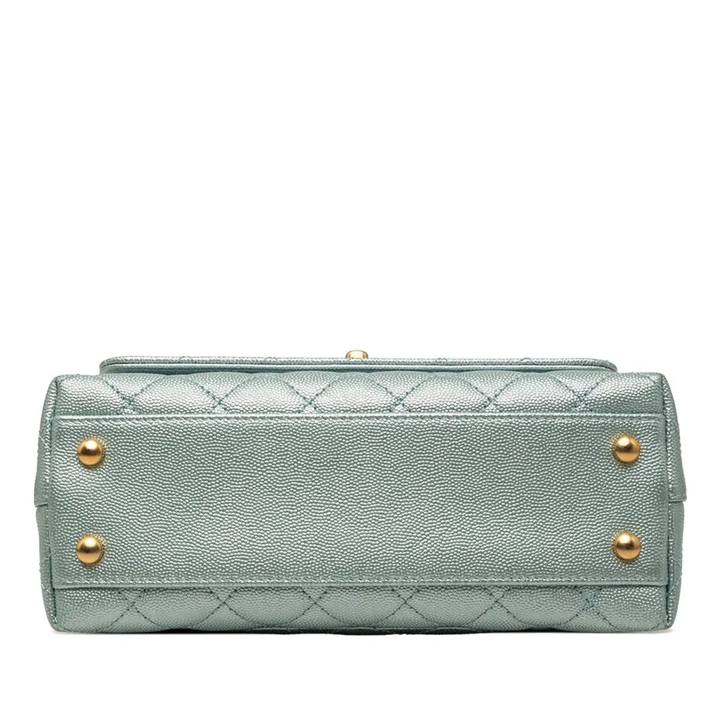 Chanel Mini Metallic Caviar Coco Top Handle Bag Blue Leather Very good - Inside View
