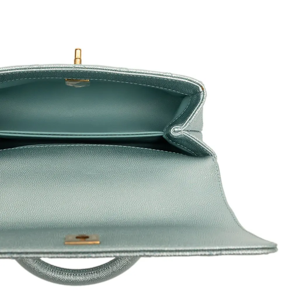 Chanel Mini Metallic Caviar Coco Top Handle Bag Blue Leather Very good - Model View