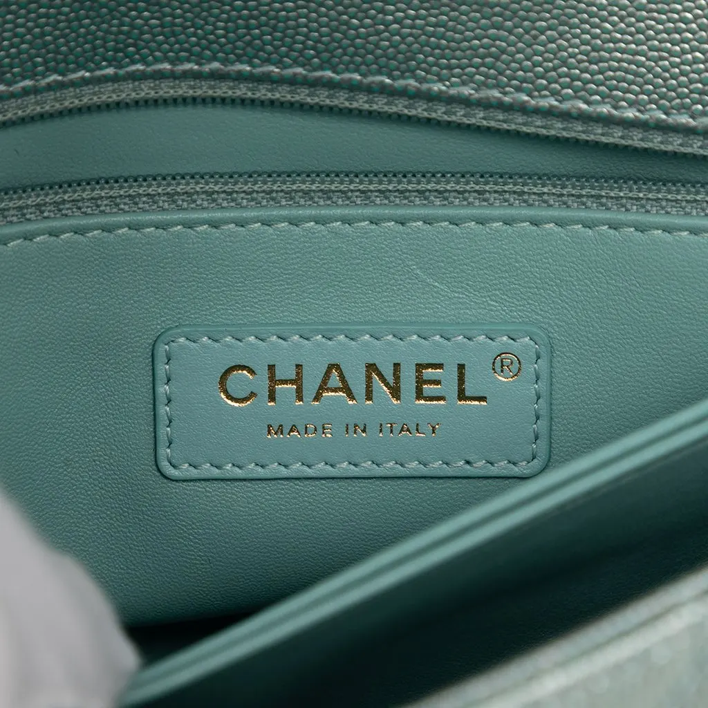 Chanel Mini Metallic Caviar Coco Top Handle Bag Blue Leather Very good - Box View