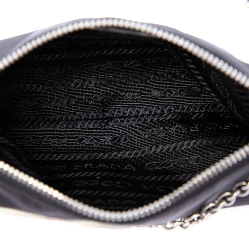 Prada Tessuto Chihuahua Chain Pouch Black Polyamide Good - Model View
