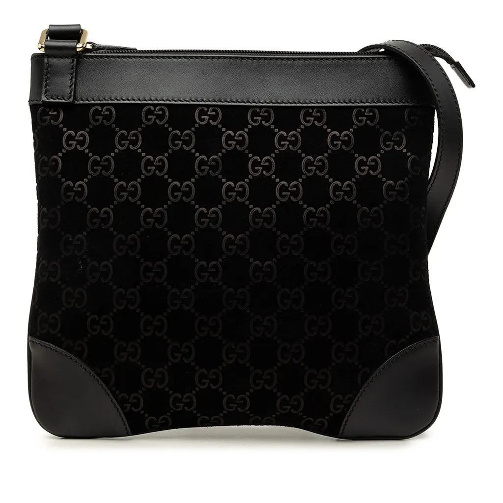 Gucci GG Suede Crossbody Black Suede Good - Front View