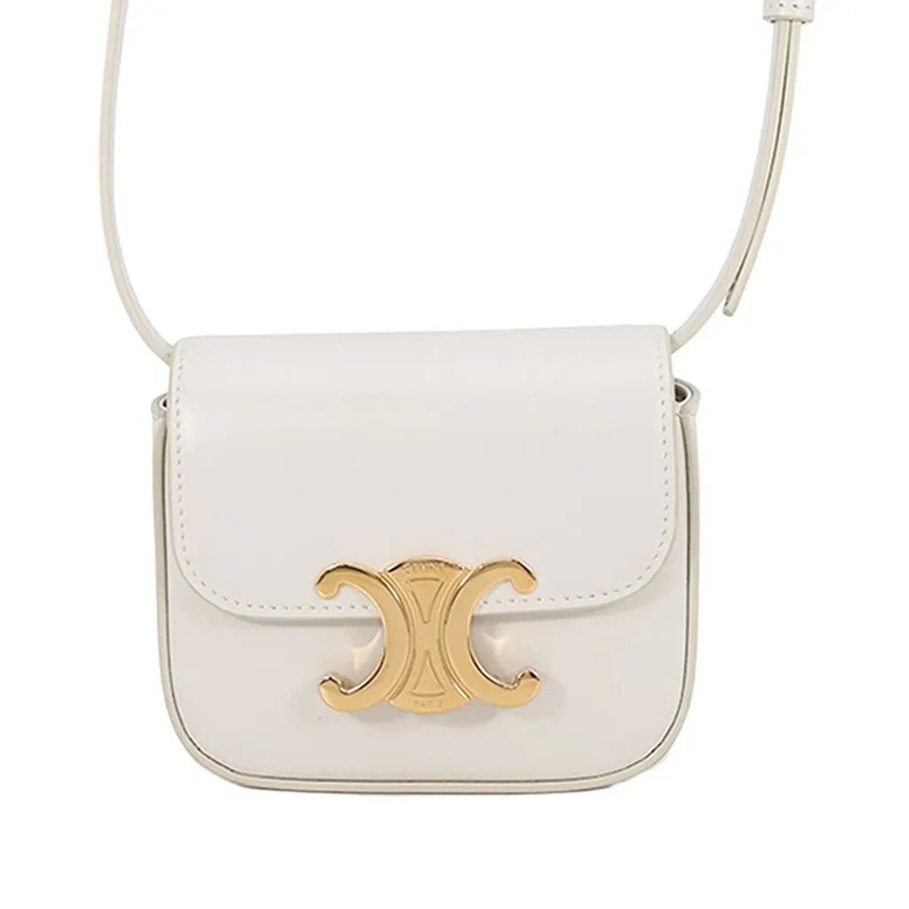 Celine Mini Calfskin Claude Crossbody White Leather Good - Front View