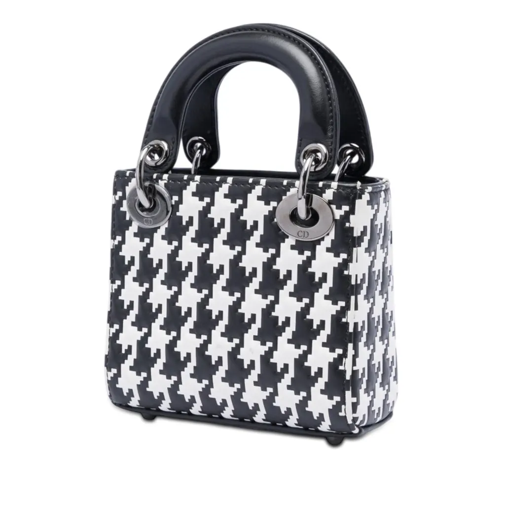 Dior Micro Calfskin Houndstooth Embossed Macro Lady Dior Black Leather Very good - Back View