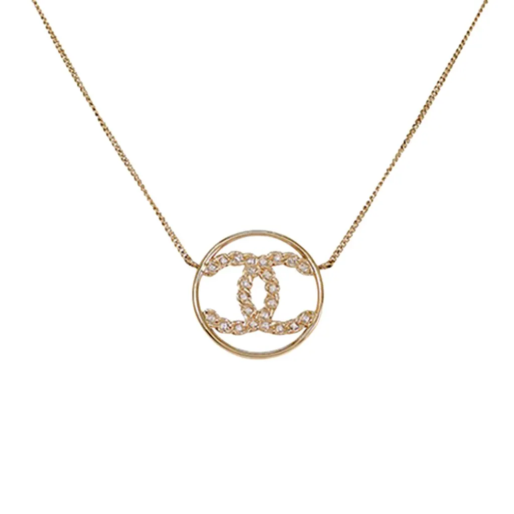 Chanel CC Gold Plated Strass Round Pendant Necklace Gold Metal Never worn - Back View