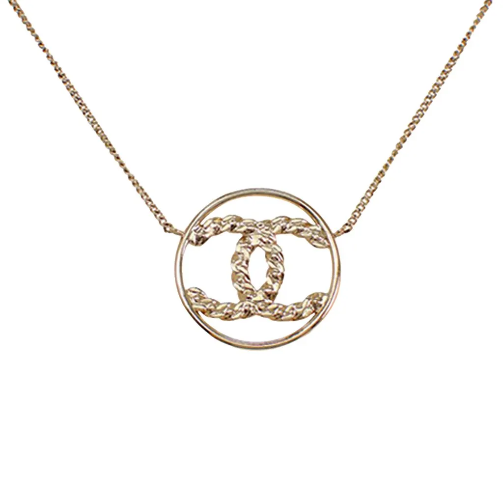 Chanel CC Gold Plated Strass Round Pendant Necklace Gold Metal Never worn - Inside View