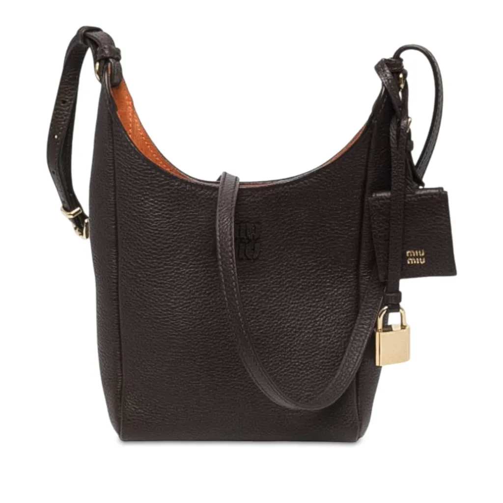Miu Miu Textured Leather Crossbody Brown Leather Very good - Front View