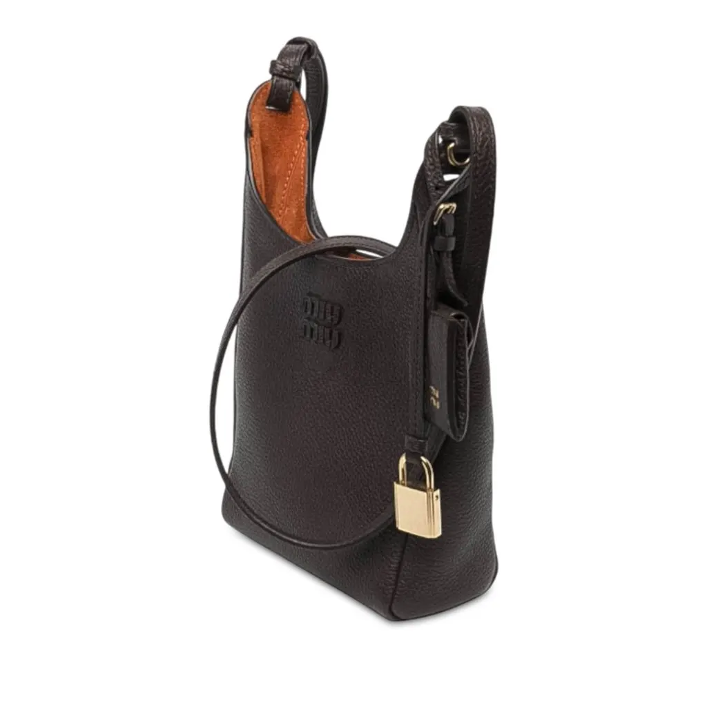 Miu Miu Textured Leather Crossbody Brown Leather Very good - Back View
