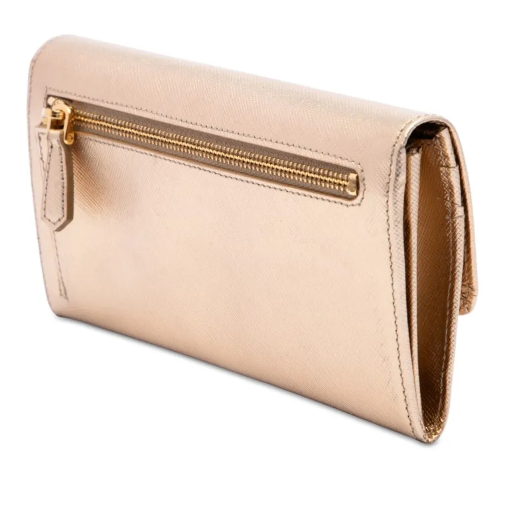 Prada Saffiano Lux Crystal Embellished Continental Wallet Gold Leather Very good - Back View