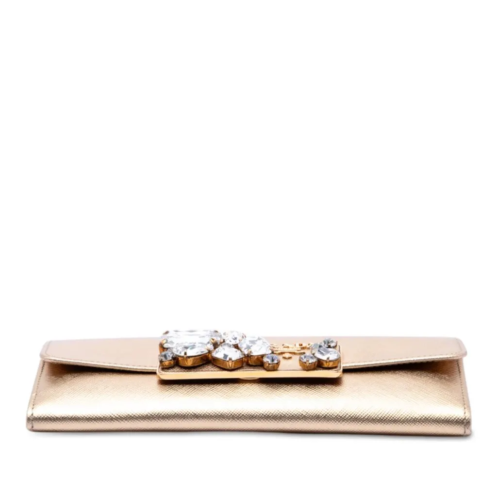 Prada Saffiano Lux Crystal Embellished Continental Wallet Gold Leather Very good - Inside View