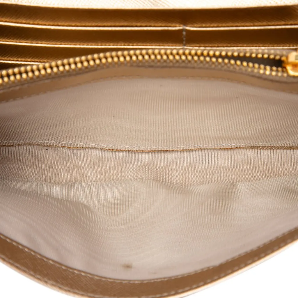 Prada Saffiano Lux Crystal Embellished Continental Wallet Gold Leather Very good - Model View