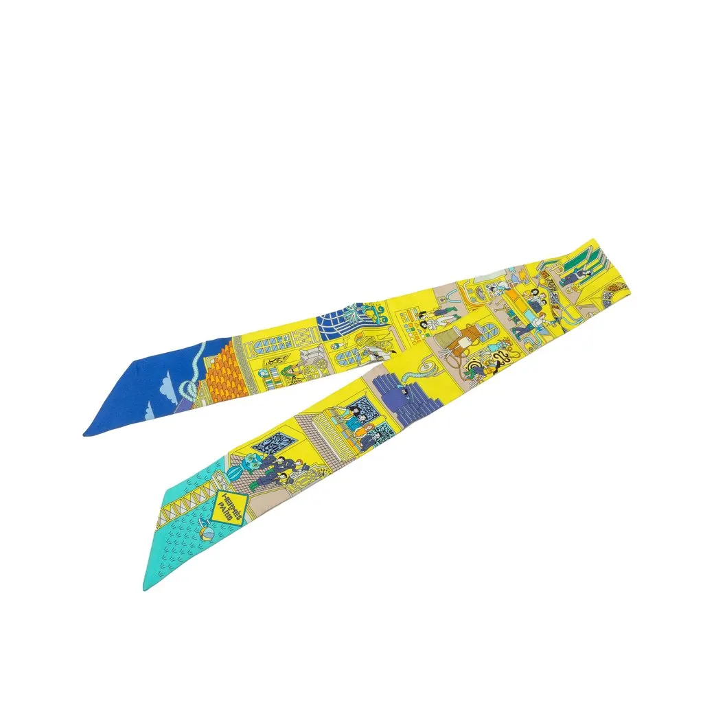 Hermès La Maison des Carres Twilly Silk Scarf Yellow Silk Very good - Front View
