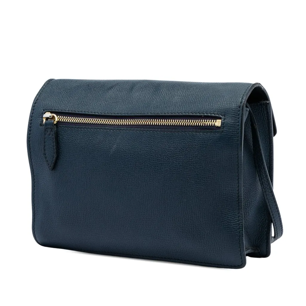 Burberry Small Leather and House Check Canvas Derby Macken Crossbody Blue Good - Back View