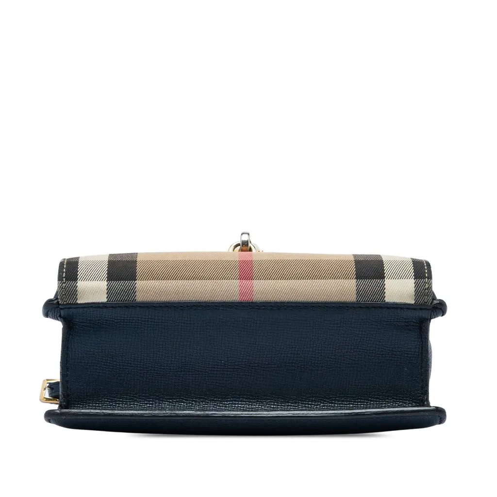 Burberry Small Leather and House Check Canvas Derby Macken Crossbody Blue Good - Inside View