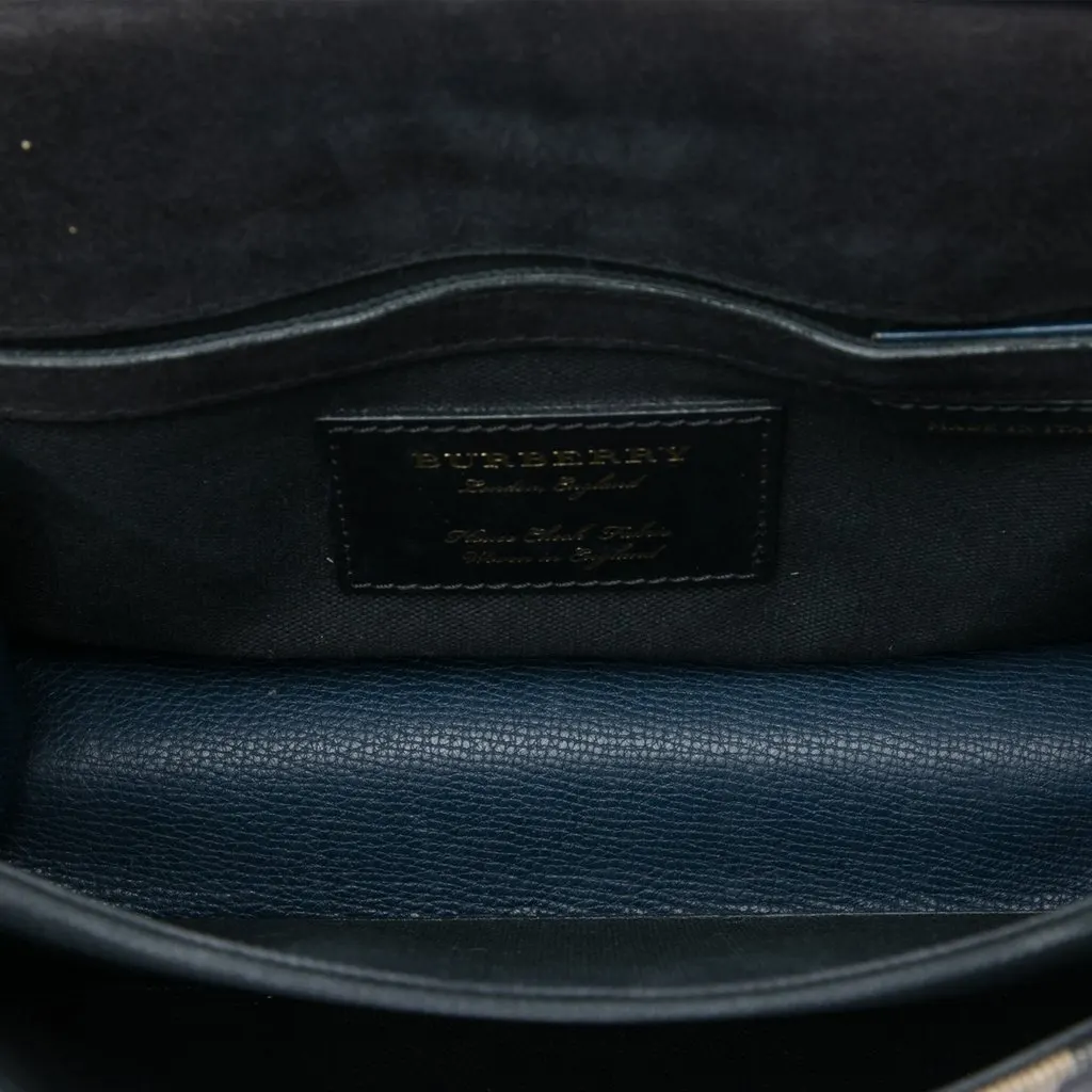 Burberry Small Leather and House Check Canvas Derby Macken Crossbody Blue Good - Model View