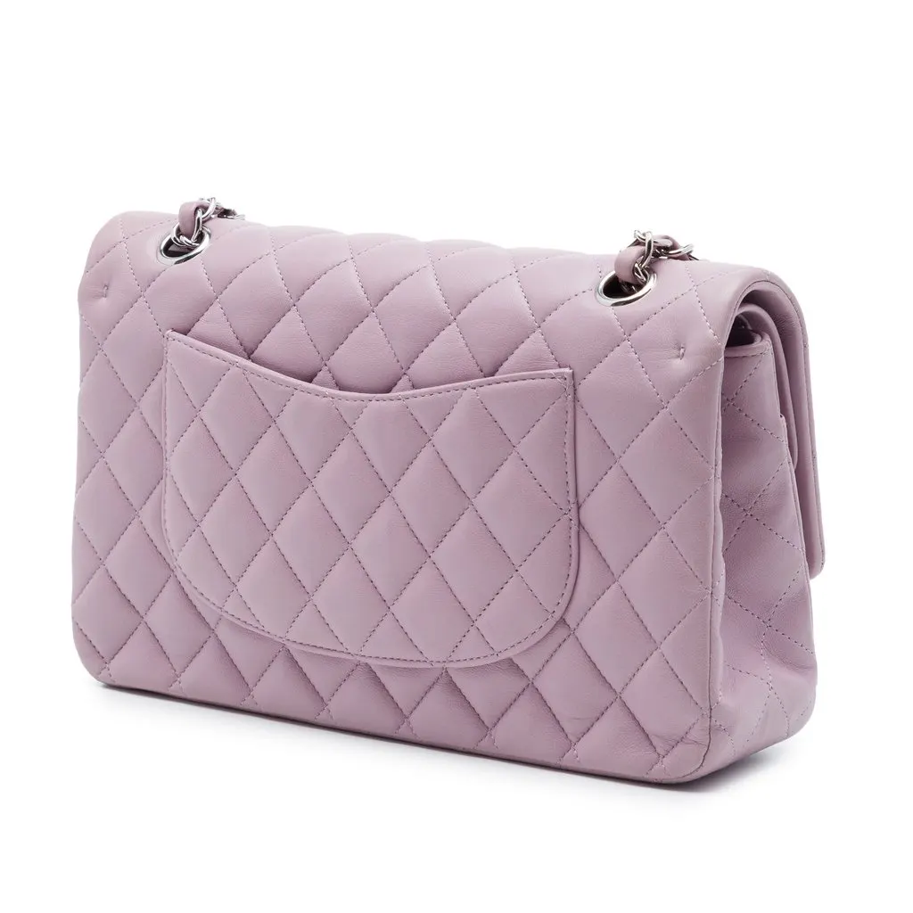 Chanel Medium Classic Lambskin Double Flap Purple Leather Very good - Back View