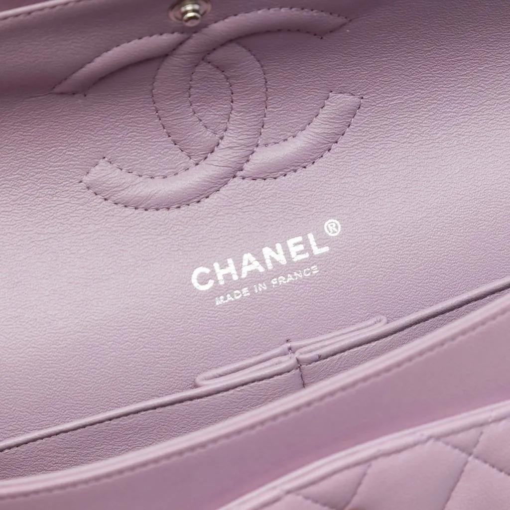 Chanel Medium Classic Lambskin Double Flap Purple Leather Very good - Box View