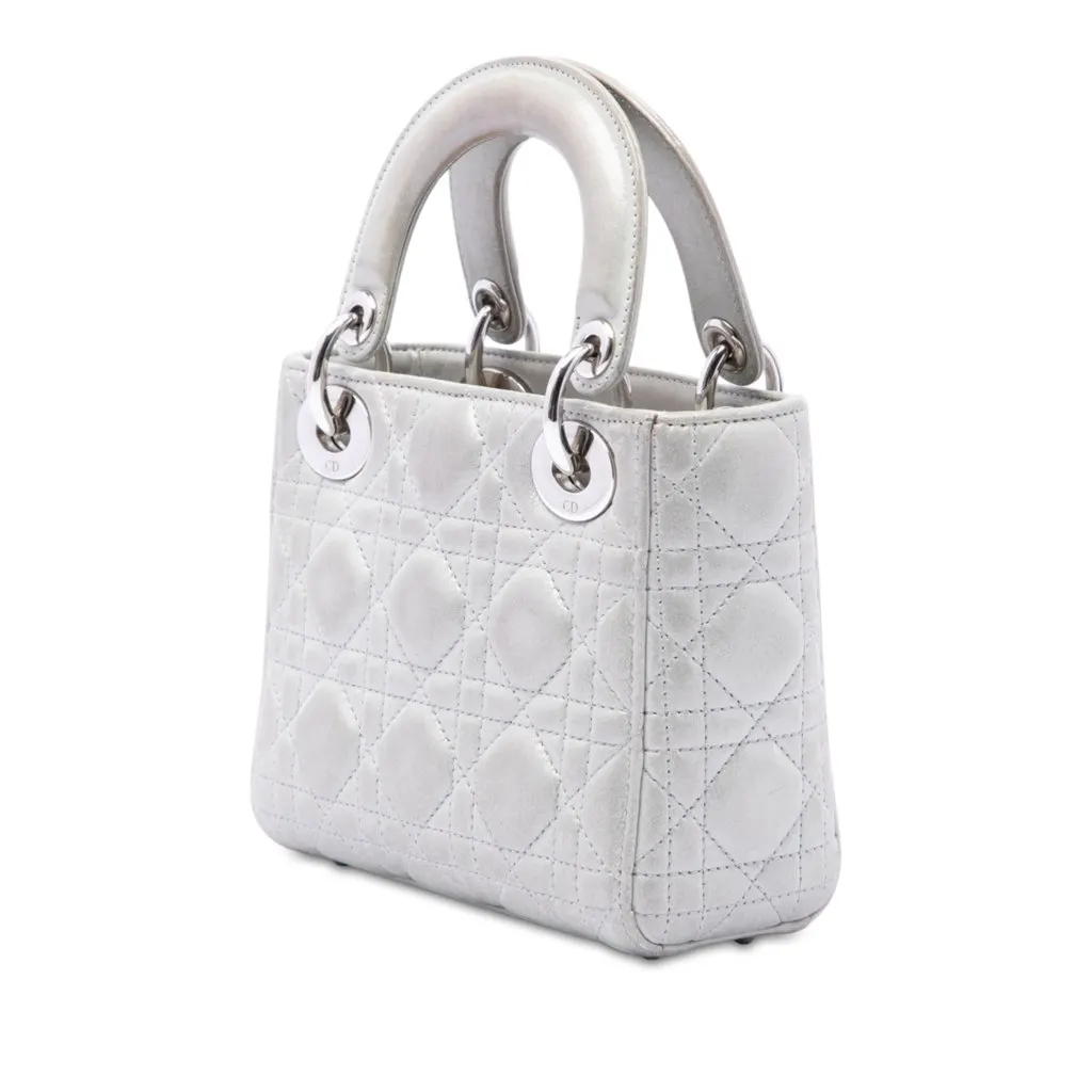 Dior Mini Iridescent Lambskin Cannage Lady Dior Silver Leather Very good - Back View