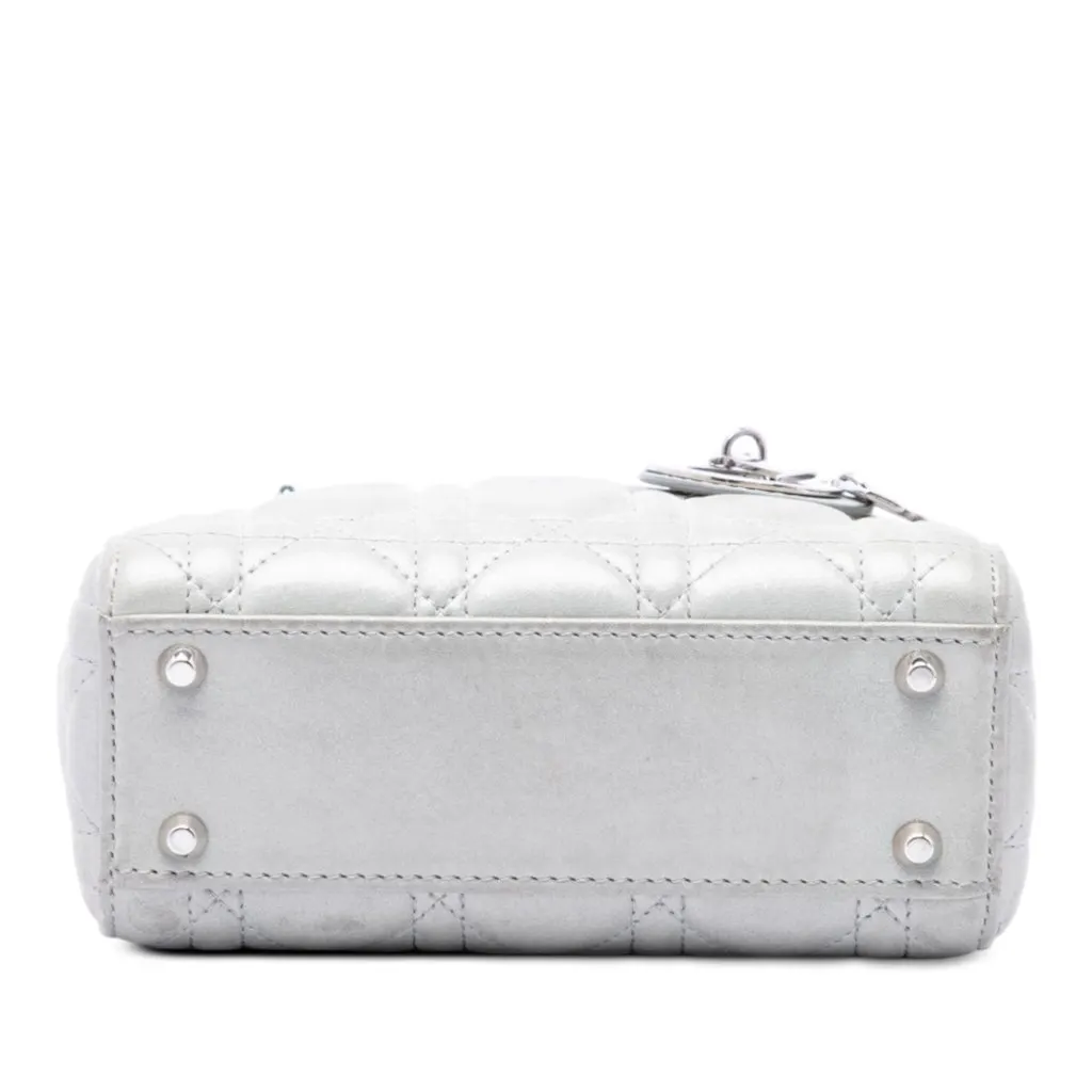 Dior Mini Iridescent Lambskin Cannage Lady Dior Silver Leather Very good - Inside View
