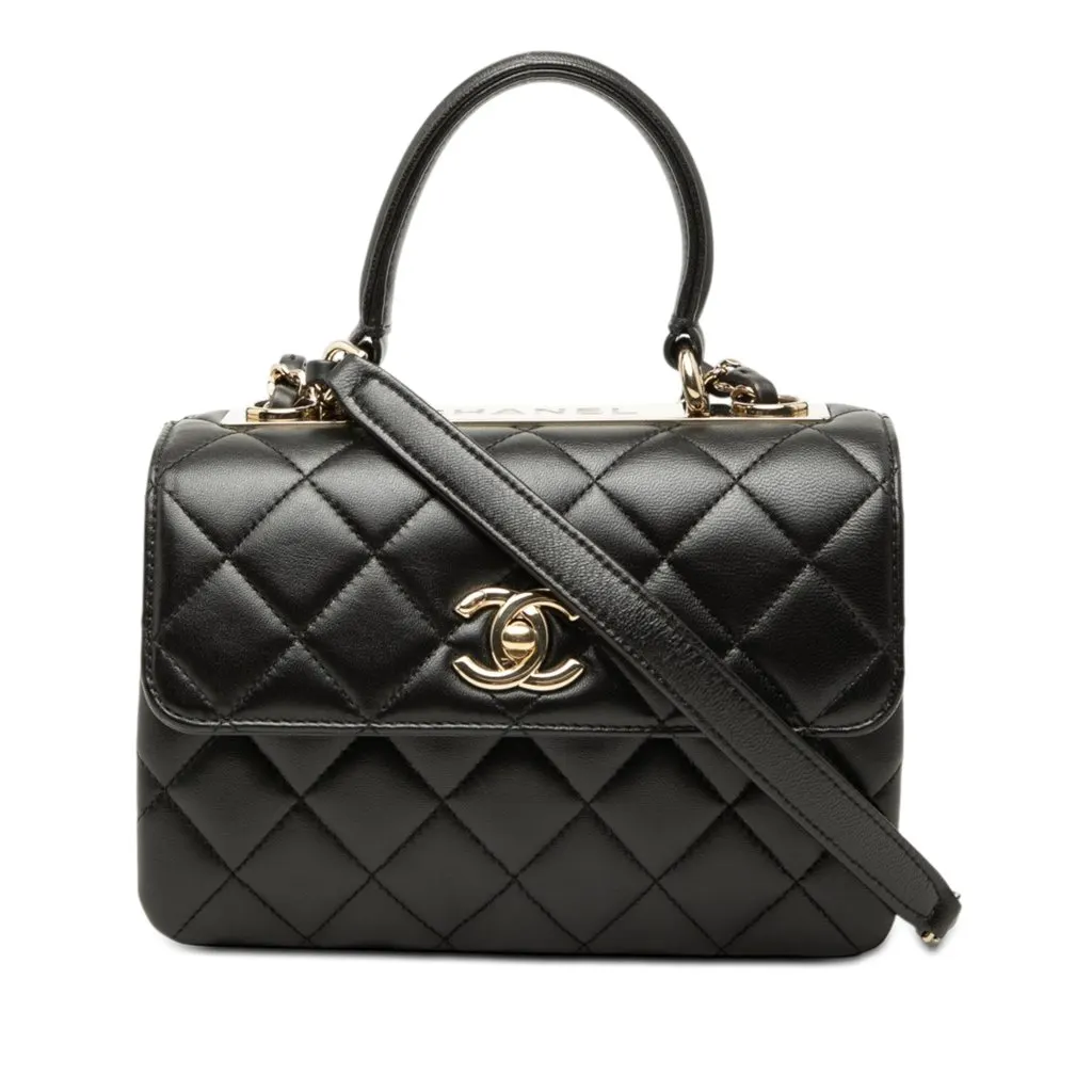 Chanel Mini Quilted Lambskin Trendy CC Top Handle Flap Black Leather Very good - Front View