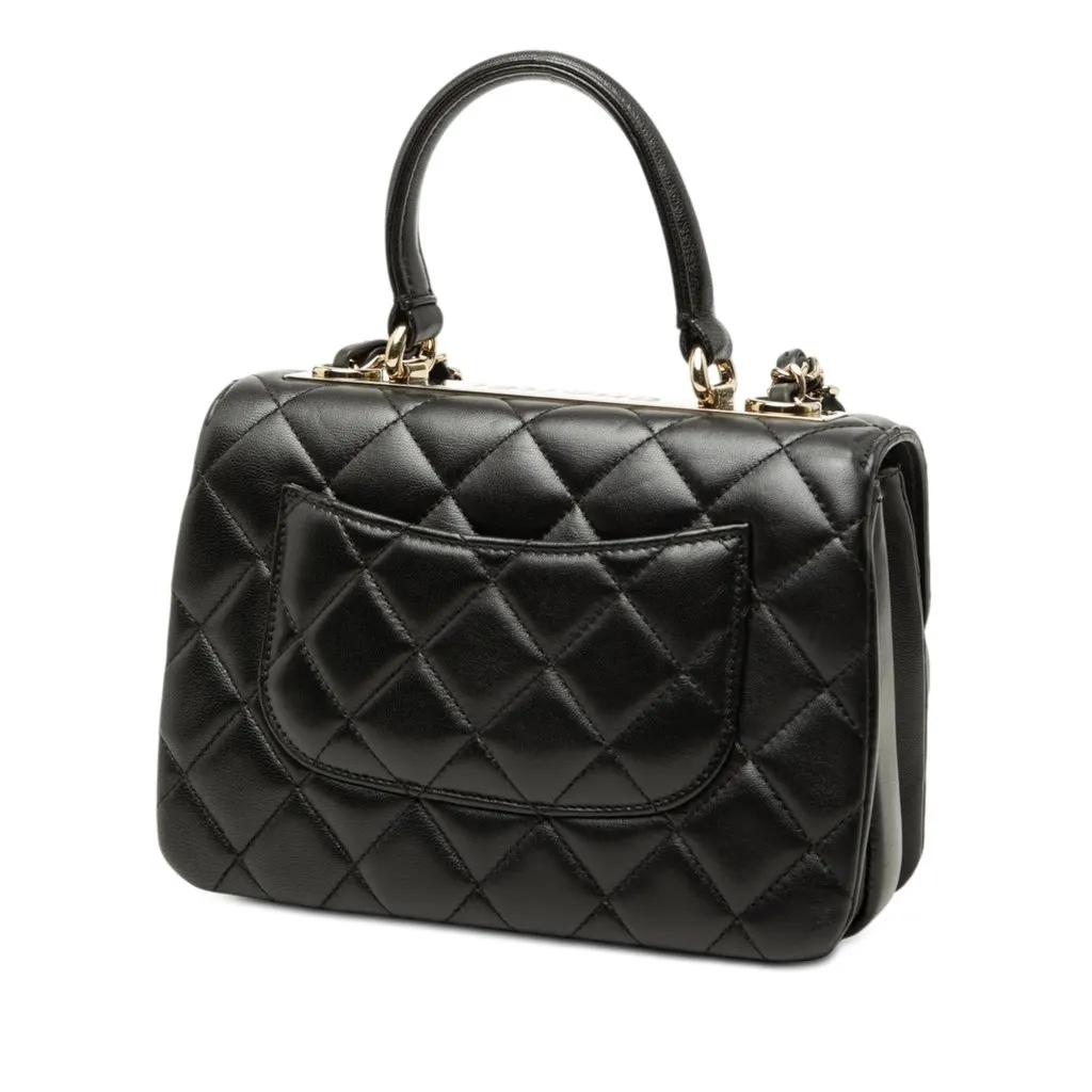 Chanel Mini Quilted Lambskin Trendy CC Top Handle Flap Black Leather Very good - Back View