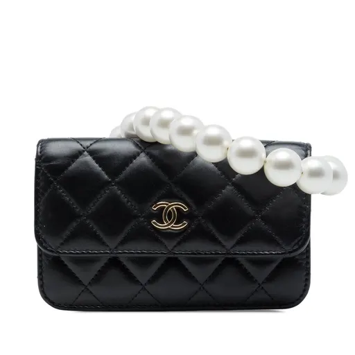 Chanel Quilted Calfskin Maxi Pearls Clutch With Chain