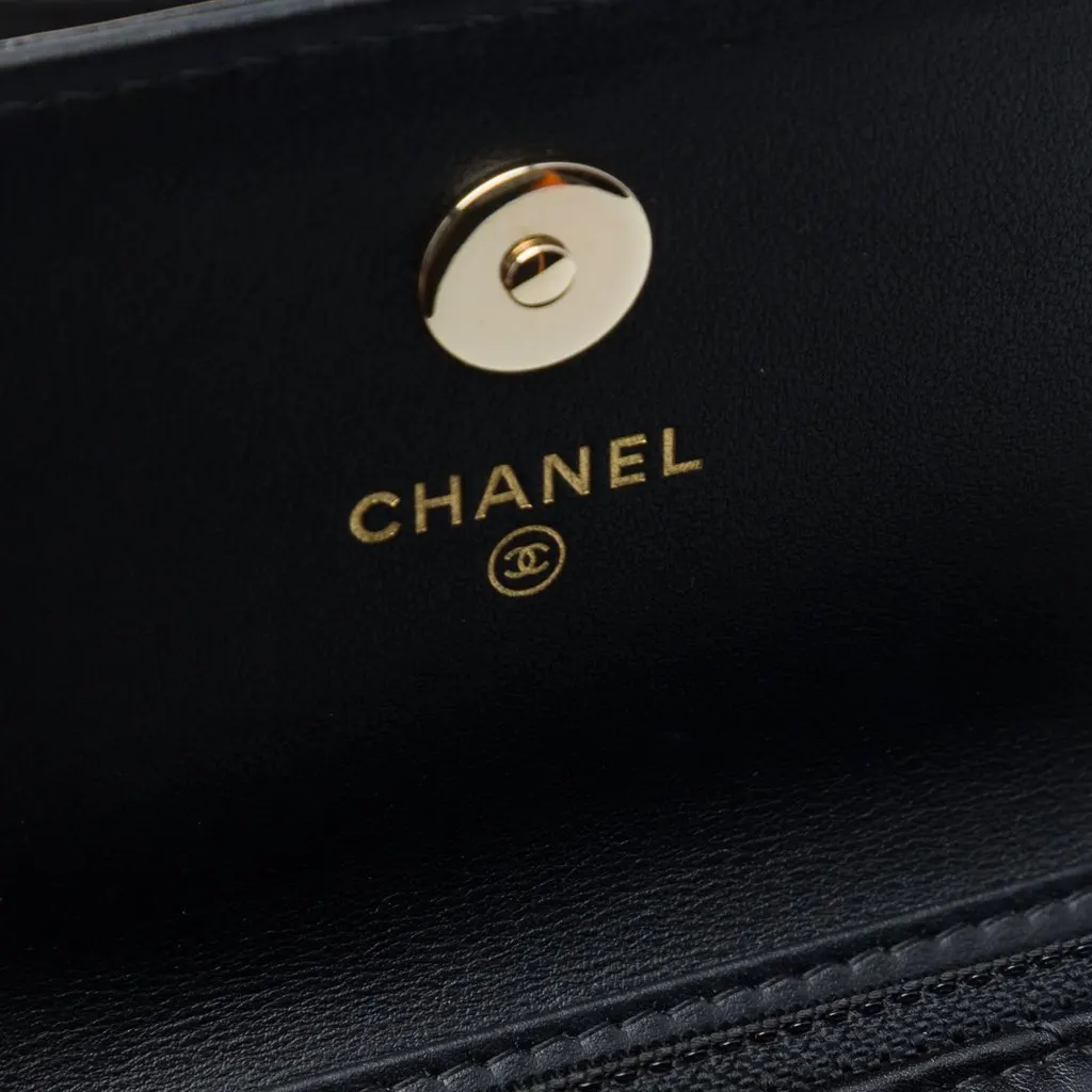 Chanel Quilted Calfskin Maxi Pearls Clutch With Chain Black Leather Very good - Box View