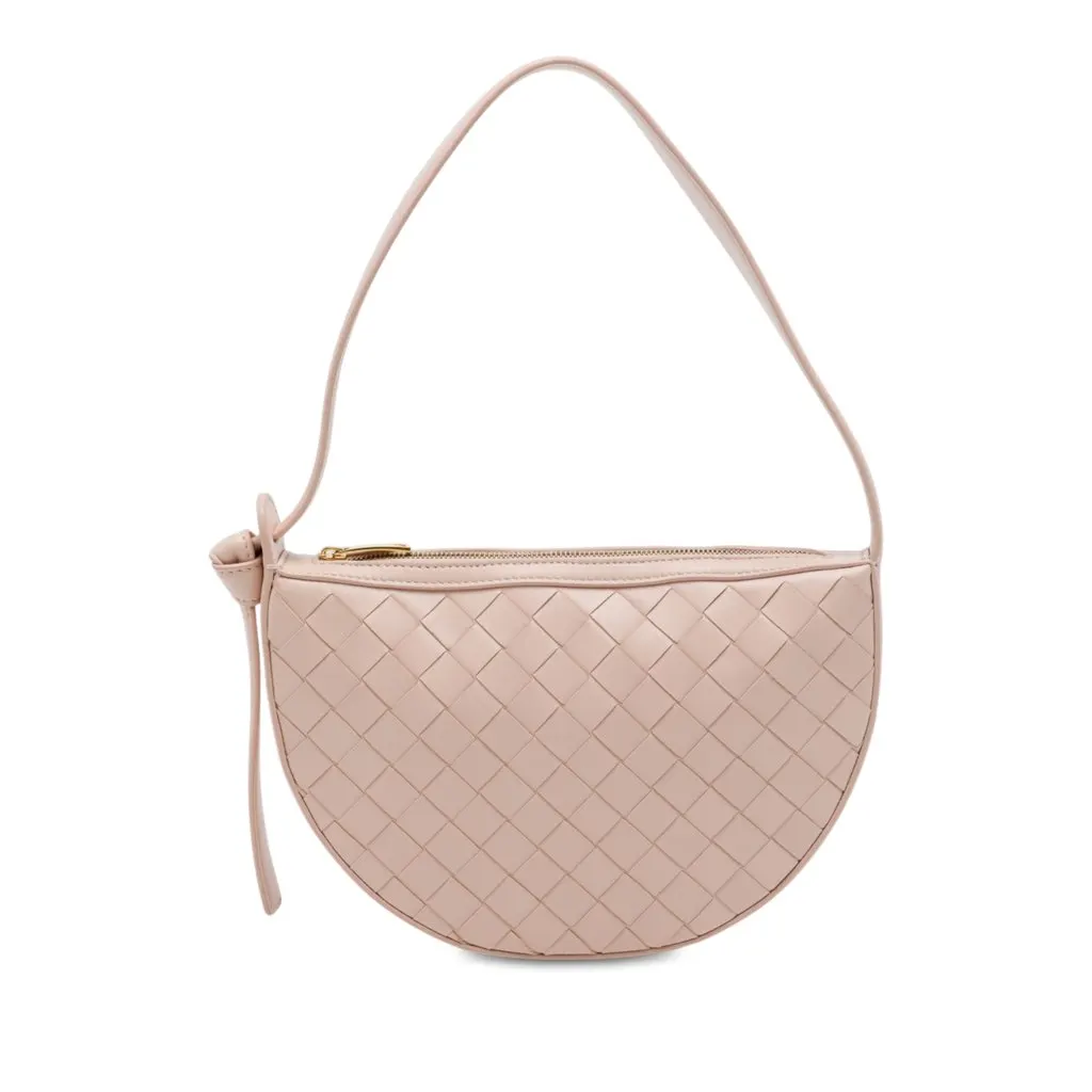 Bottega Veneta Mini Nappa Intrecciato Sunrise Hobo Pink Leather Good - Front View